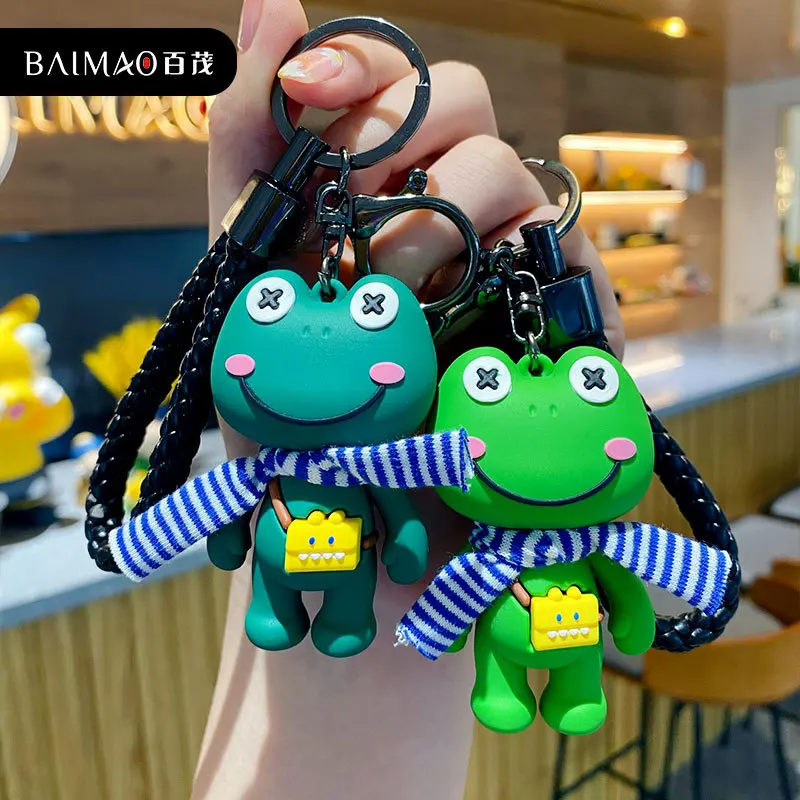 Cartoon Animal Cute Scarf Frog keychain creative 3D cute Frog Doll Pendant For Backpack Accessories Car Key Holder Ornament