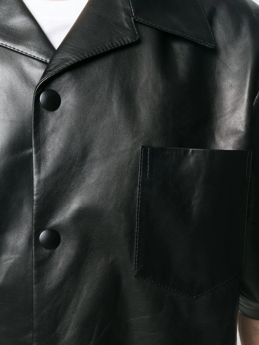 Custom Fashion High Quality Shirts Men Black Short Sleeve Leather Button Up Shirt for Men