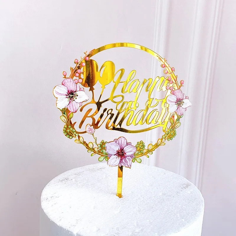 Baby Show Party decoration Mini Size Beautiful Flower Acrylic Happy Birthday Cake