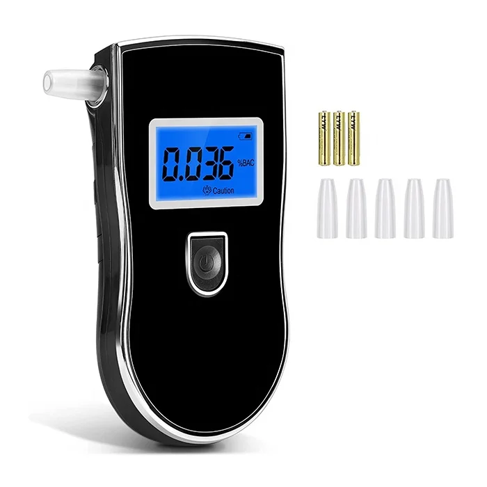 High Precision Alcohol Tester Portable LCD Breathalyzer 5 Nozzles Breath Tester with 3*AAA Batteries with Auto-off Power Remind