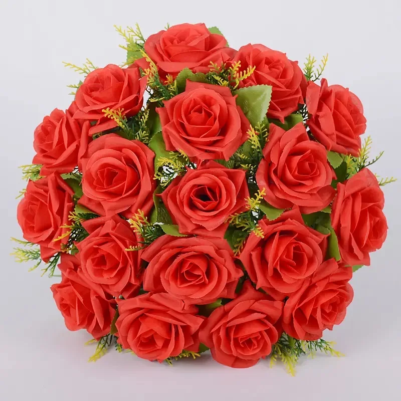 Wholesale 18 Head Premium Large Artificial Rose Bouquet Fake Silk Rose Flowers For Bridal Wedding