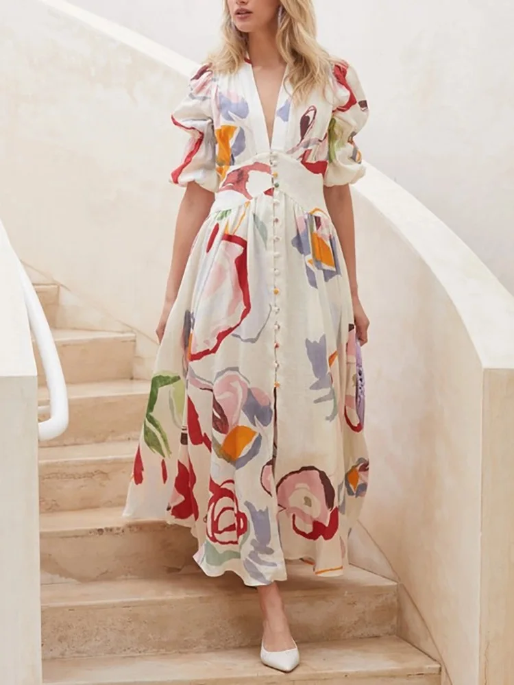 Женское шифоновое платье с принтом повседневное Свободное длинное пляжное в Корейском стиле для весны и лета 2021
