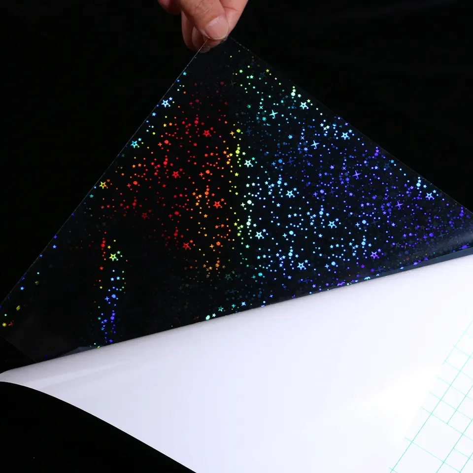 Different New Holographic Finish Lamination PVC Overlay Film Weatherproof Glossy Butterfly Cold Laminate Film For Sticker Label
