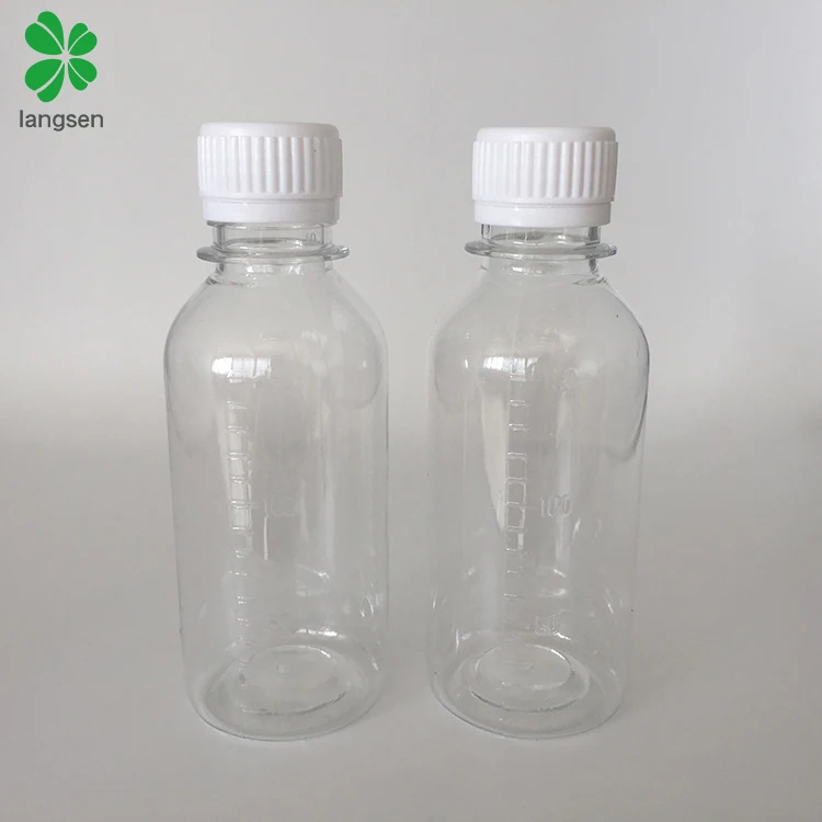 Wholesale 150ml 5oz PET graduated bottle container, transparent clear scale mark bottle for medical chemical liquid syrup