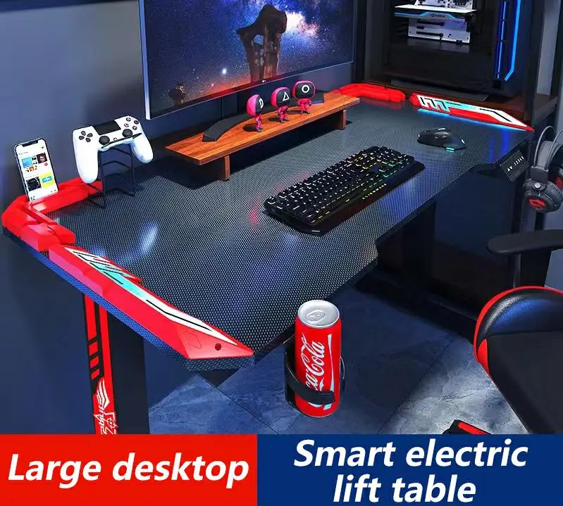 Ergonomic Gaming Desk 55 Inch, Z Shaped Office PC Computer Desk with Mouse Pad, Gamer Tables with Chargeable Gaming Handle Rack,