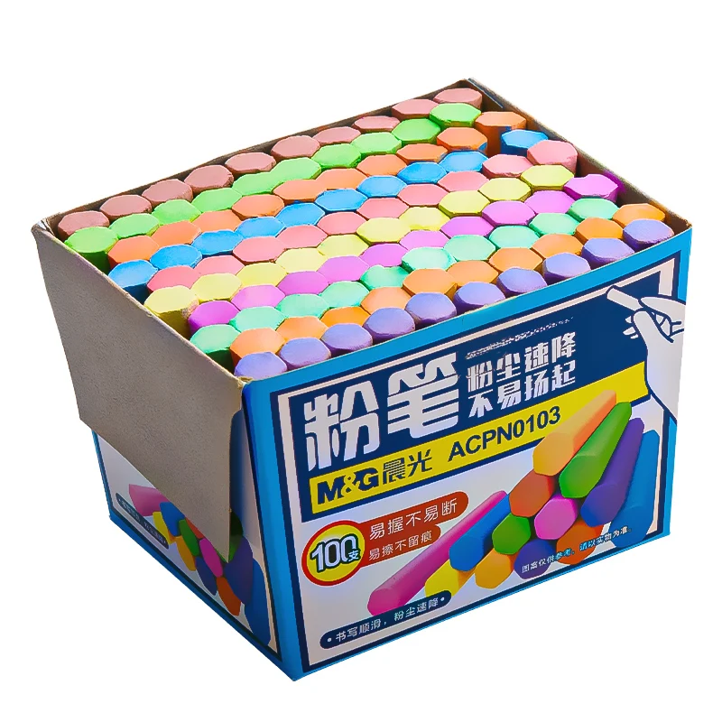 M&G 100 PCS High Quality Hexagonal Colored Chalks Gypsum and Calcium Material for Teaching and Educational Writing Supplies