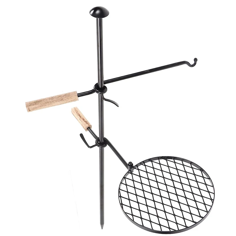 Camping Steel Mesh Cooking Grate with Spike Pole for Outdoor Open Flame Cooking Dual Campfire Steel Cooking Grill Grate Swivel