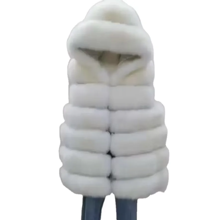New High Fashion OEM Design natural White Fox Fur Vest Coat Fur Hood for Men Winter
