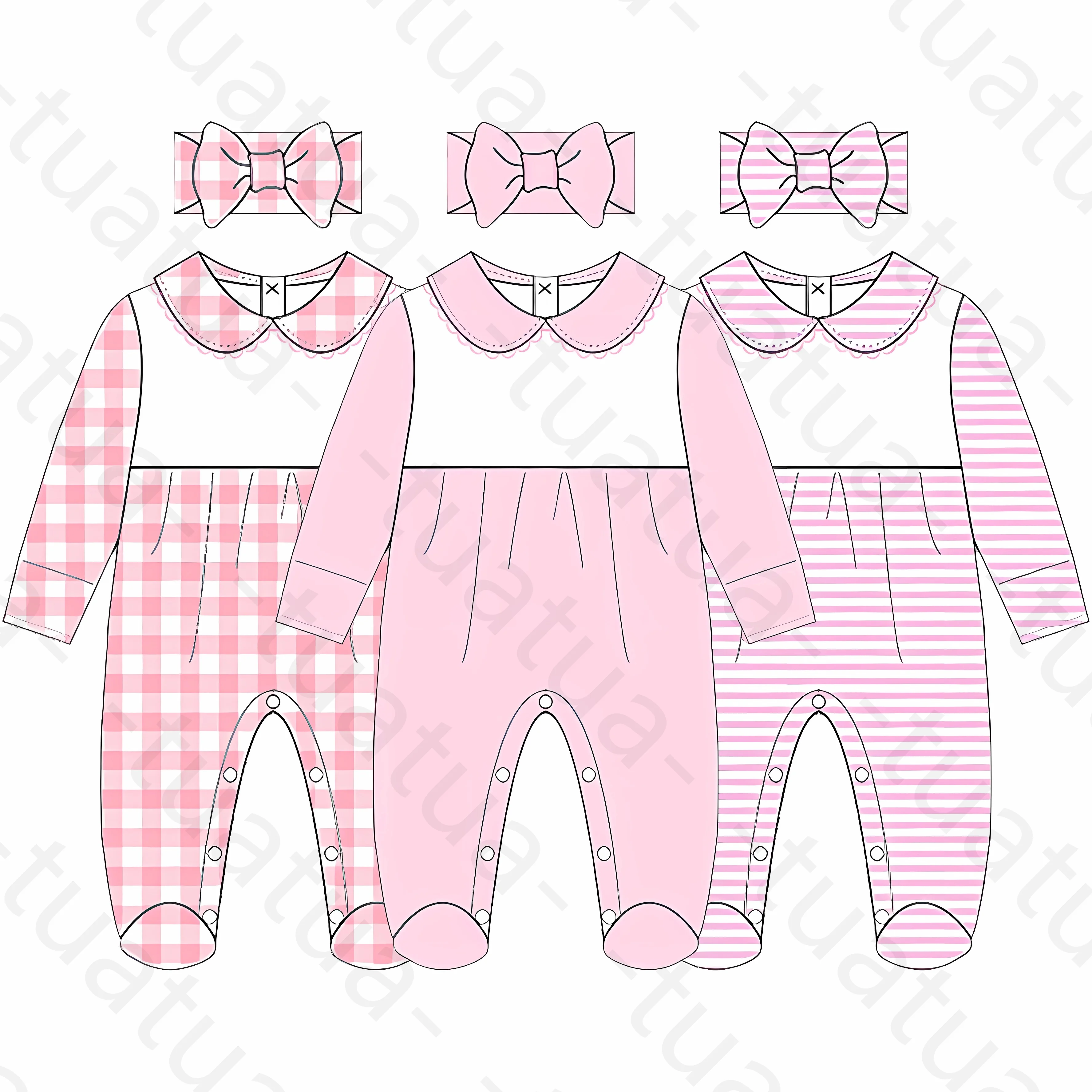 Curved edge cotton kids clothing manufacturers custom china gingham baby romper knit baby romper