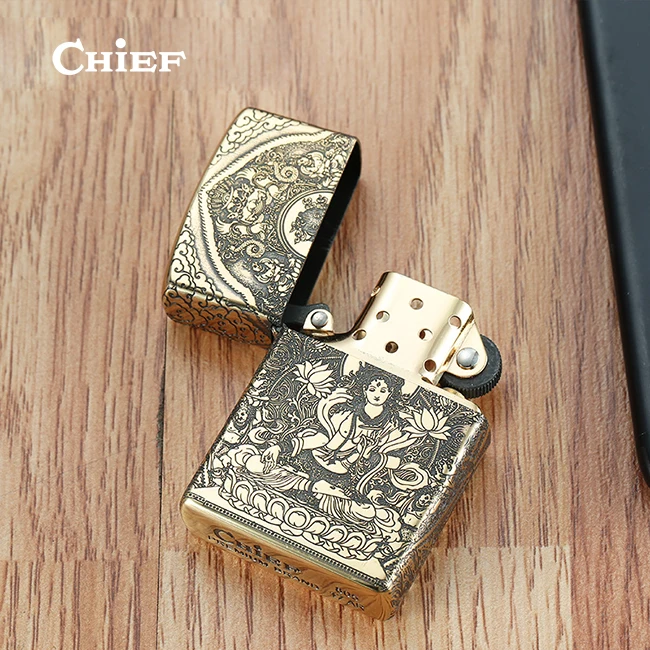  Металлическая керосиновая Зажигалка CHIEF smoke с логотипом заказчика сигарета сигара золото масло mecheros фетер оптовая