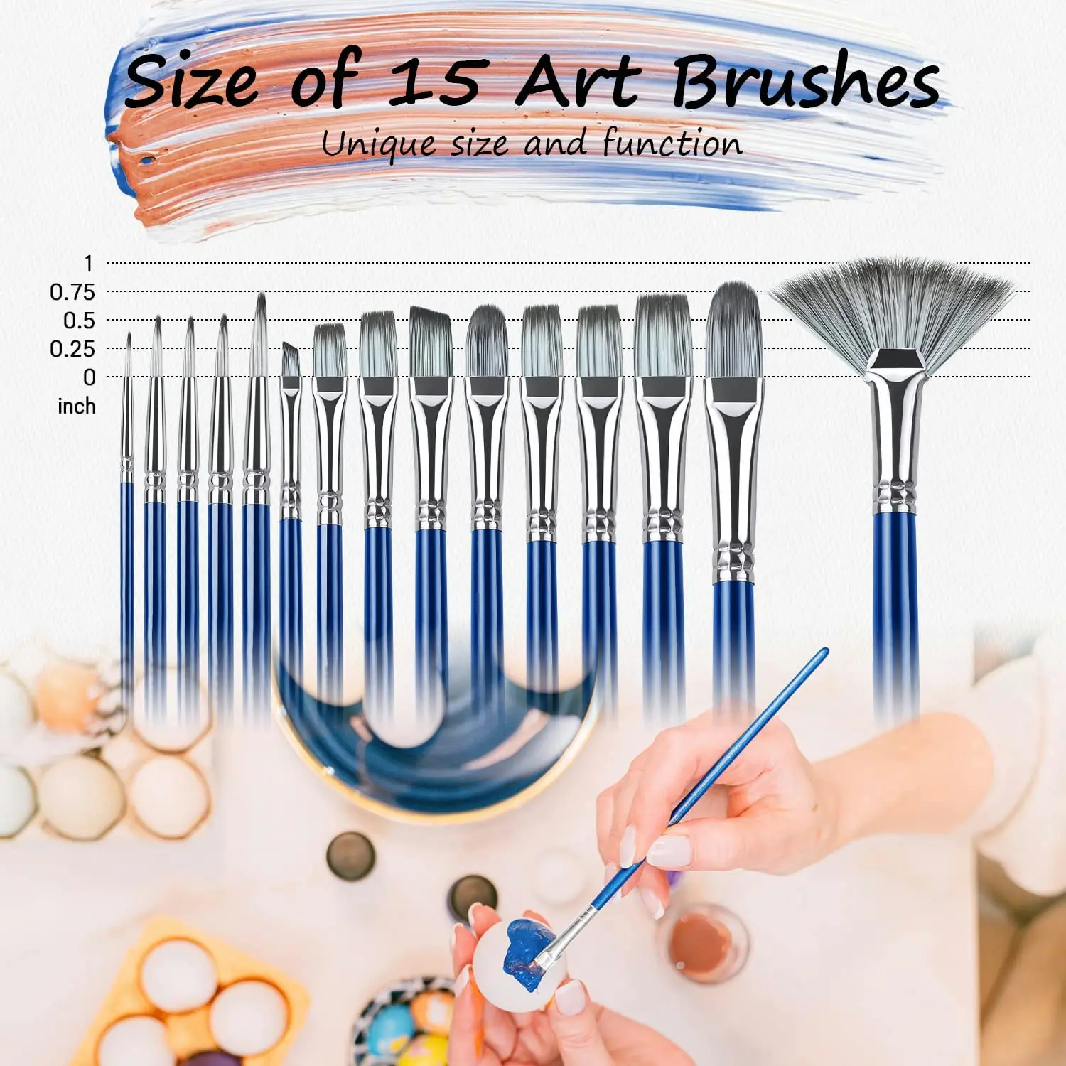 Professional 15 Different Sizes Acrylic Oil Painting brushes Nylon Hair Drawing Artist Paint Brushes for Beginners