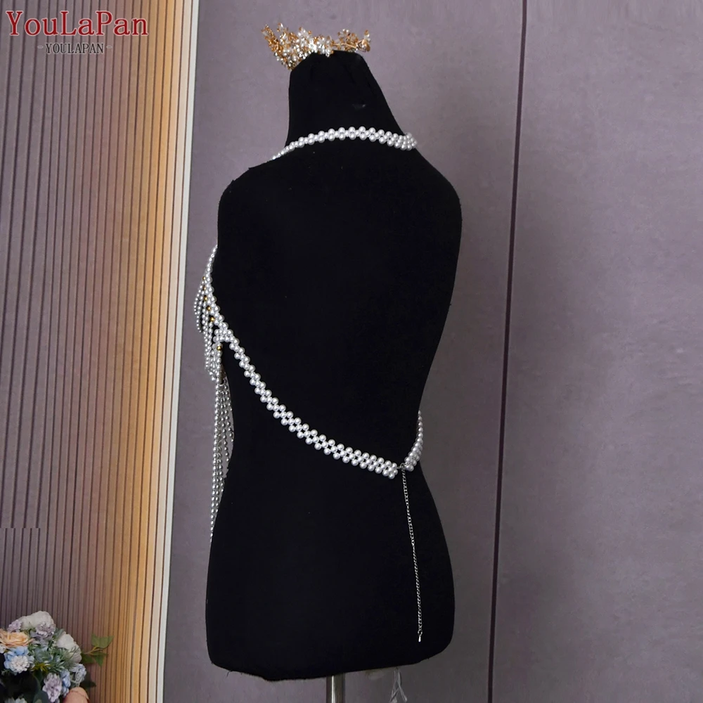 YouLaPan VG58 Fashion Tops Decorations White Black Pearl Beads Tassel Chain Halter Bra Necklace Sweater Dress Body Coverup