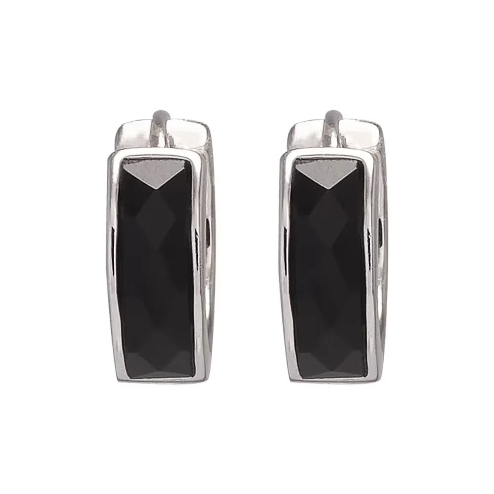 Pure 925 Silver Cut Green Black Agate Hoop Earrings Natural Gemstone Huggie Earrings Women Men Unisex Fashion Vintage Jewelry