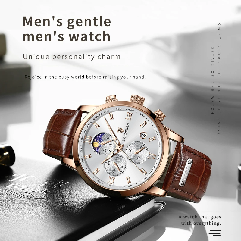 LIGE 2023 New Hot Sales Analog Wrist Watch watch for Men 3Bar Business Casual Chronograph Males Quartz Watch