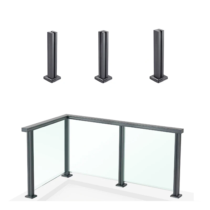 Black Grey Brown Glass Handrails Railing Aluminium Balustrade Square Post