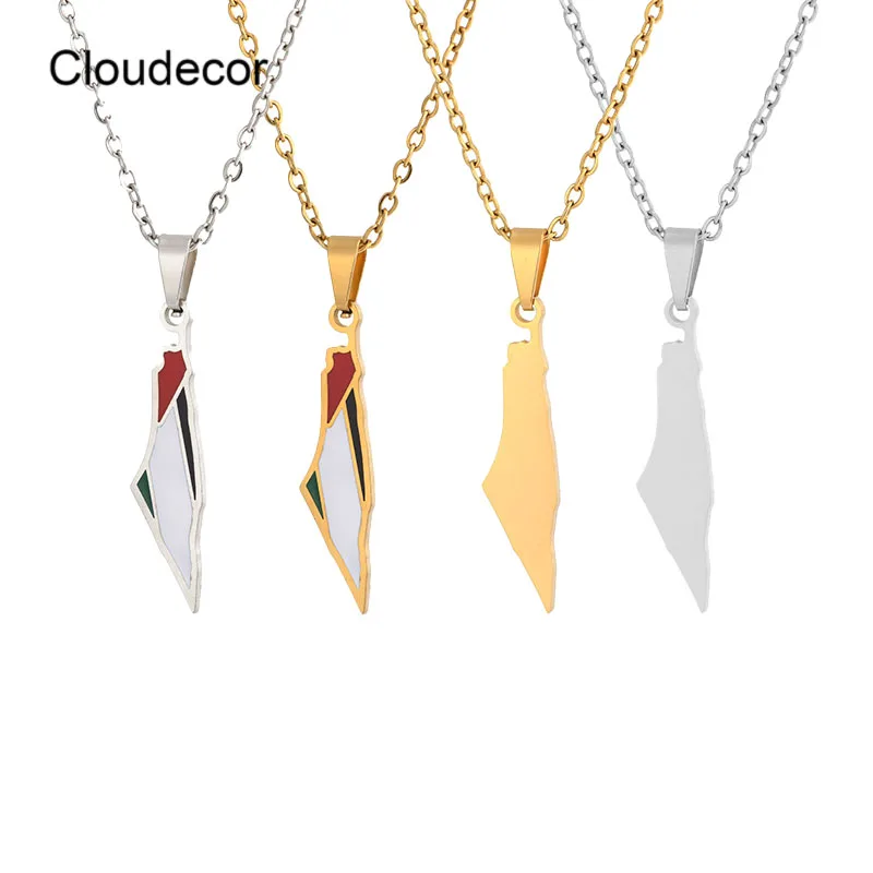  Trendy Israel and Palestine Map Flag Necklace Real Gold Plated Women Stainless Steel Country Enamel Jewelry