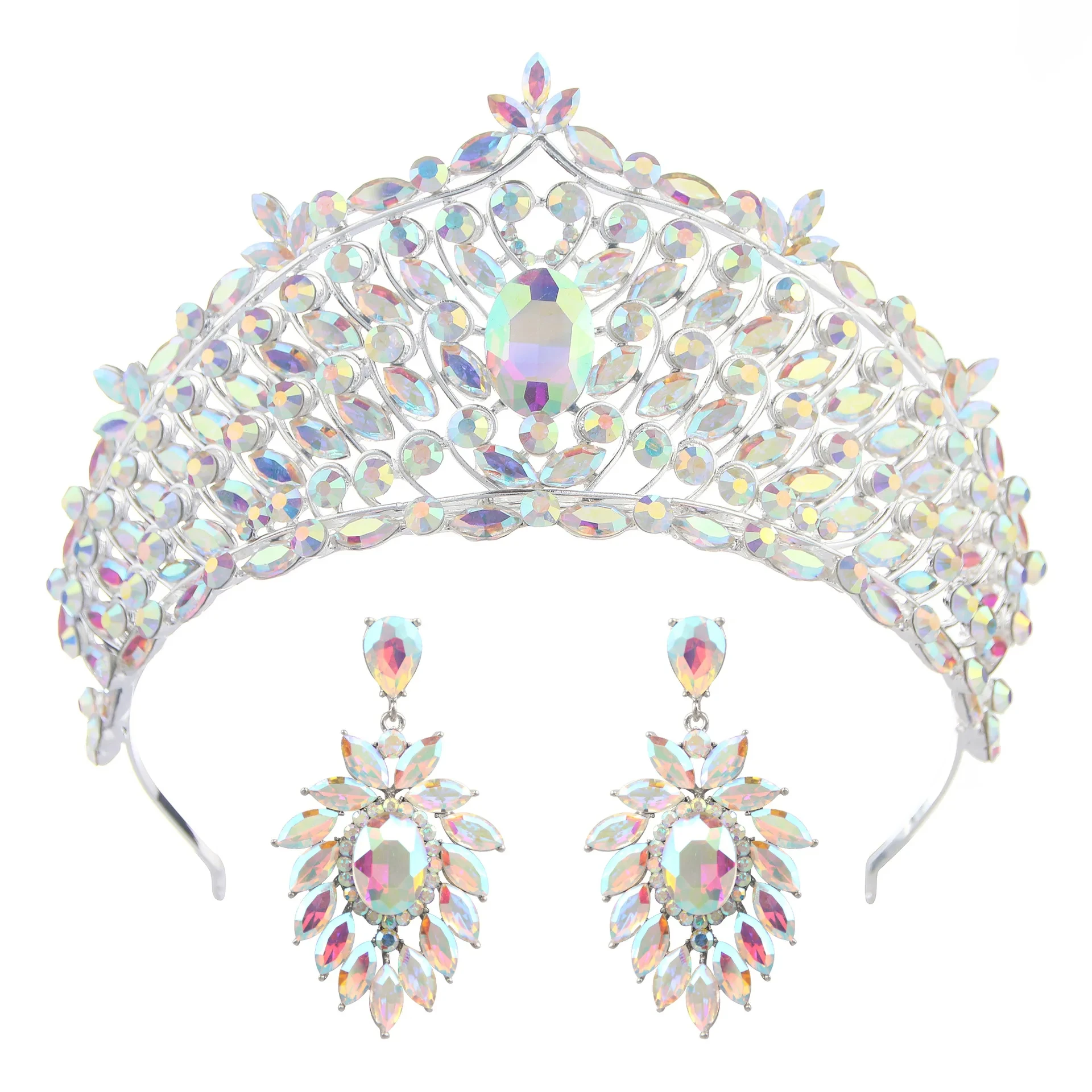 ROMANTIC Baroque Girls Party Jewelry Bridal Crown Earrings Wedding Hair Jewelry Water Drop Purple Crystal Tiara