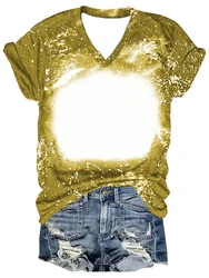 USA Shipping High Quality Custom V-Neck 100Polyester Sublimation Shirts Plain Faux Bleached Printing Blank T-Shirts