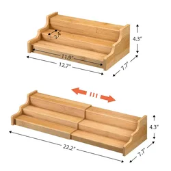 Expandable kitchen organizer rack cabinet accessories free-standing bamboo 3 tier seasoning holder wooden spice rack