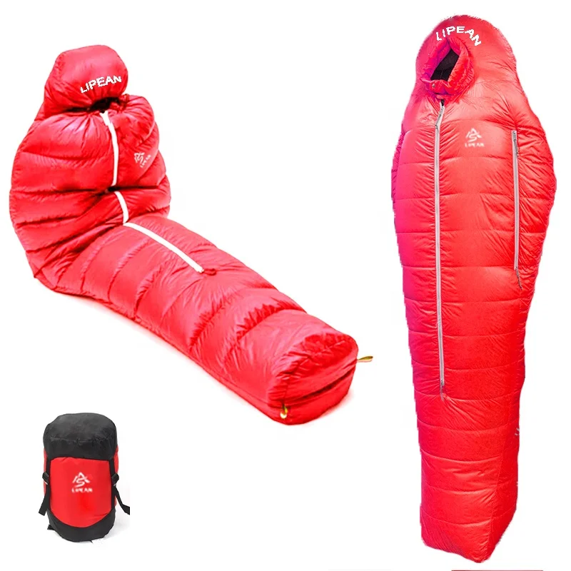 LIPEAN 2022 New Coming Wearable 4 Season Ultralight 850fp Mummy Down Sleeping Bag with Center Zip for Indoor Outdoor