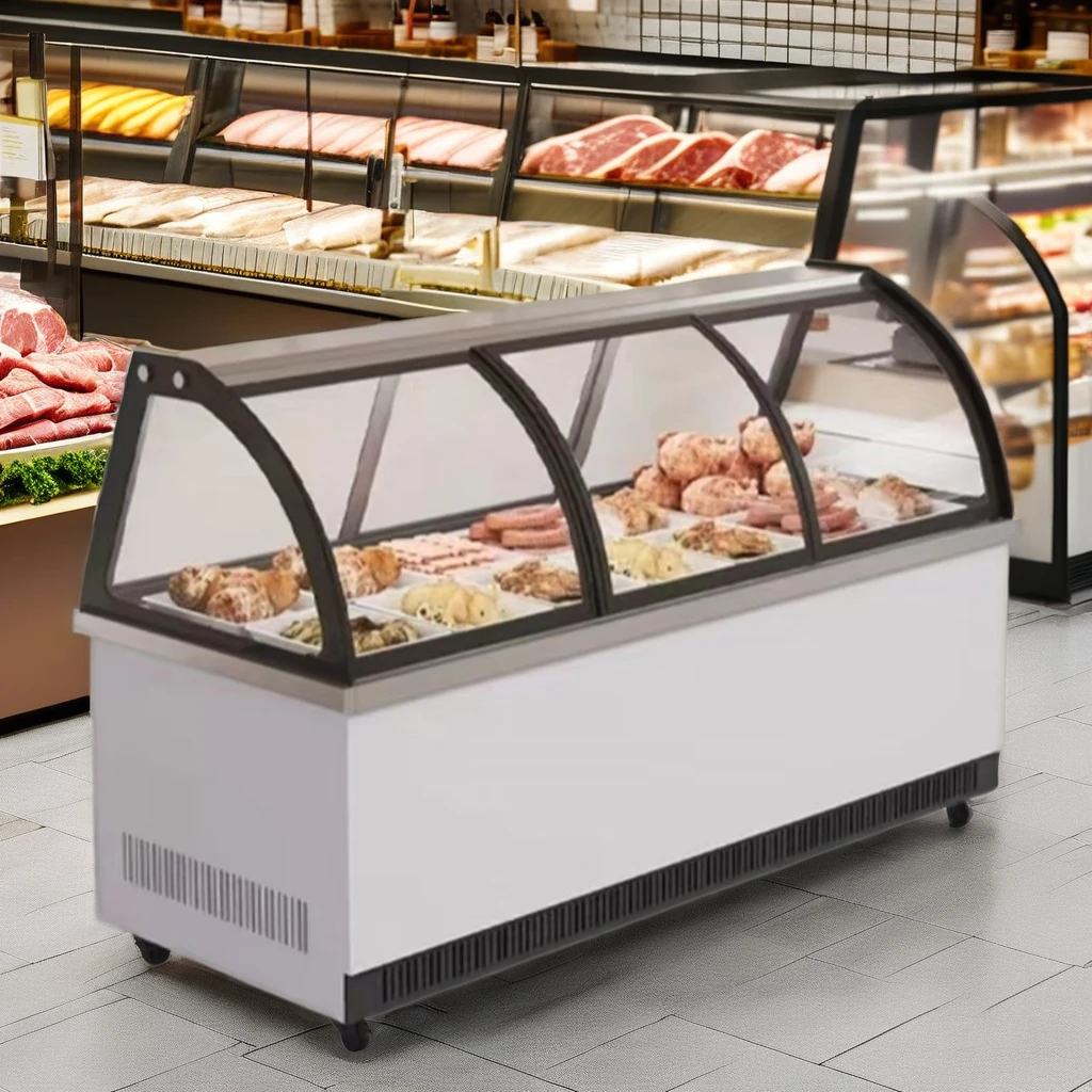 Deli Case Showcase Refrigerator Custom Curved Glass Refrigerator Display Cooler