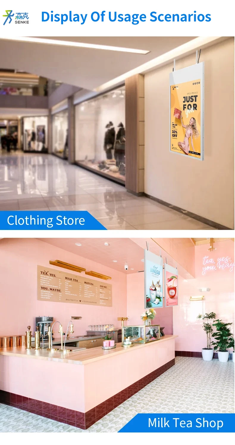 55 inch Dual Sided Ceiling Shop Window Facing Display LCD Advertising Screen Hanging Double Side Digital Signage