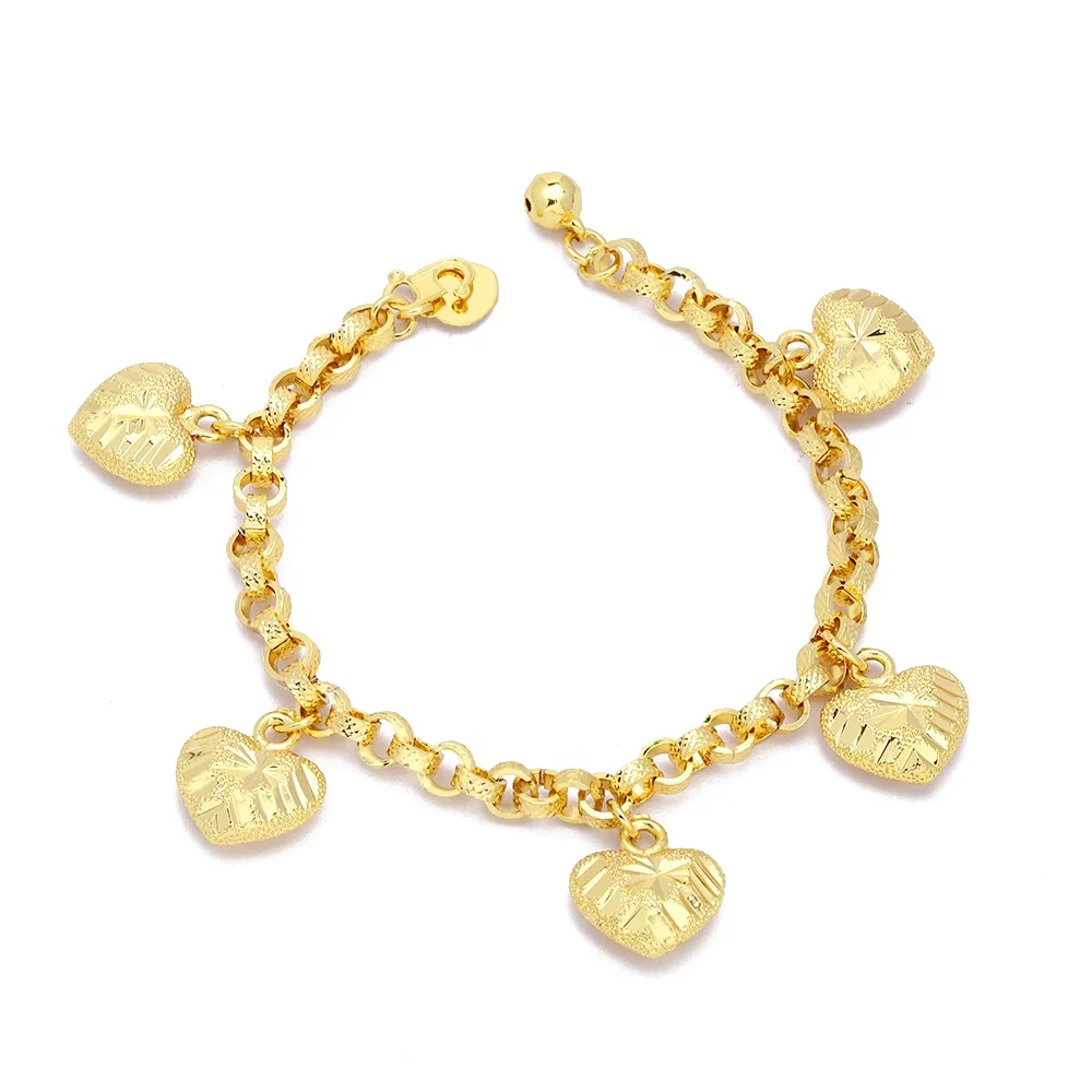Wholesale price heart charm gold bracelet jewelry copper cuban link chain bracelet for women