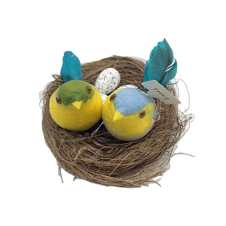 Feather Birds Nest with Eggs Artificial White Pigeons Decor Bird Craft for Home Ornaments Wedding Decoration