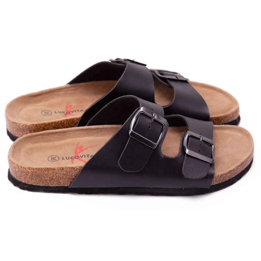 Adjustable Flat Leather Casual Sandals with Arch Support for Women & Ladies Youth Suede Slide Cork Slippers for Teenagers/Girls