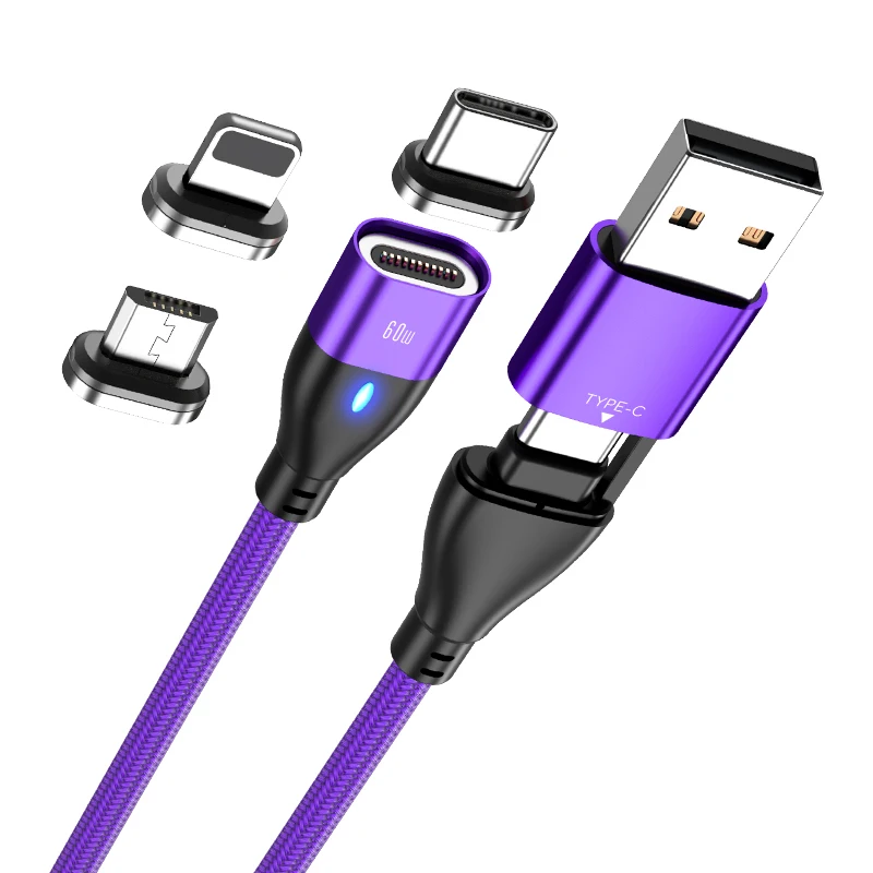 Magnet USB data cable 6 in 1 type a+c plug charger PD60W/100W fast chargin cable for mobile phones free logo service