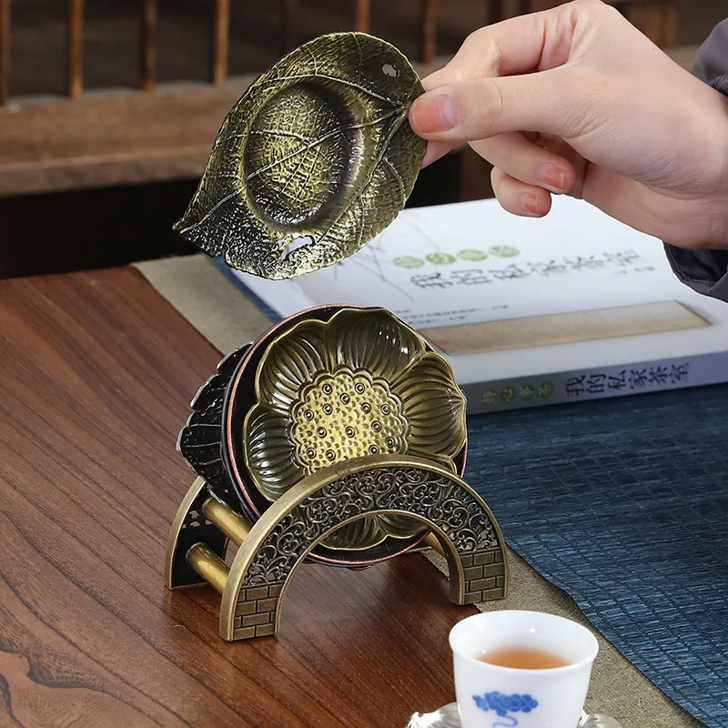 Подставки из японского сплава медный поднос для чая с нескользящей металлической подстаканницей креативный теплоизоляционный коврик кунг-фу аксессуары