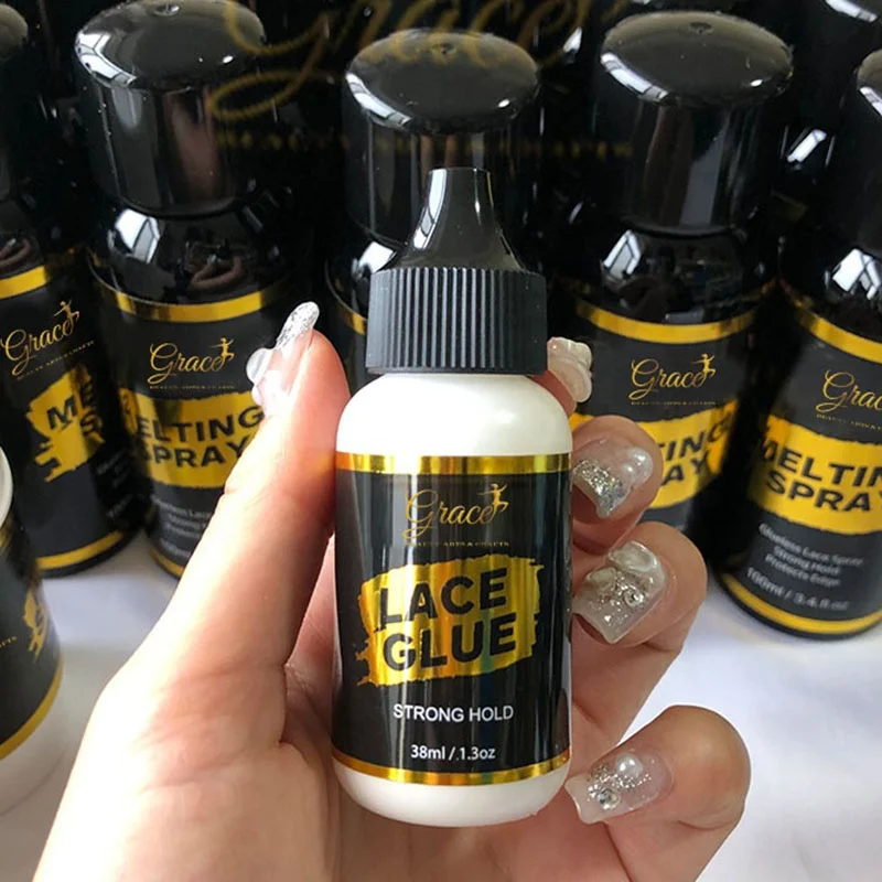 Private Label Gold Stamping Sticker Wig Install 4 colors Lace Tint Spray Wax Stick Skin Protector Melting Spray Strong Lace Glue