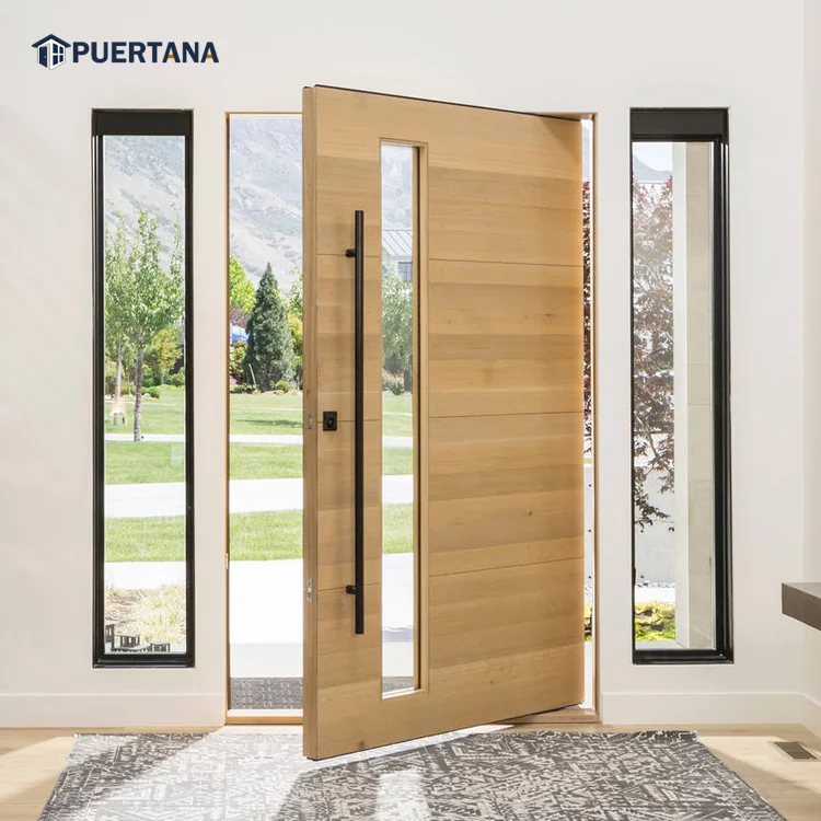 Solid Wood Front Main Door With Sidelights Entry Wooden Door Fancy Entrance Door