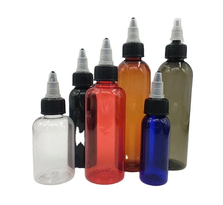 Transparent Plastic PET 30ml 50ml 60ml 70ml 100ml 120ml  with Twist Top Cap for Solvents Oils Paint Ink Squeeze Bottle