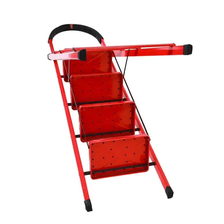 Popular 4 Step Red EN 131 Foldable Steel Domestic Ladder with Handrail
