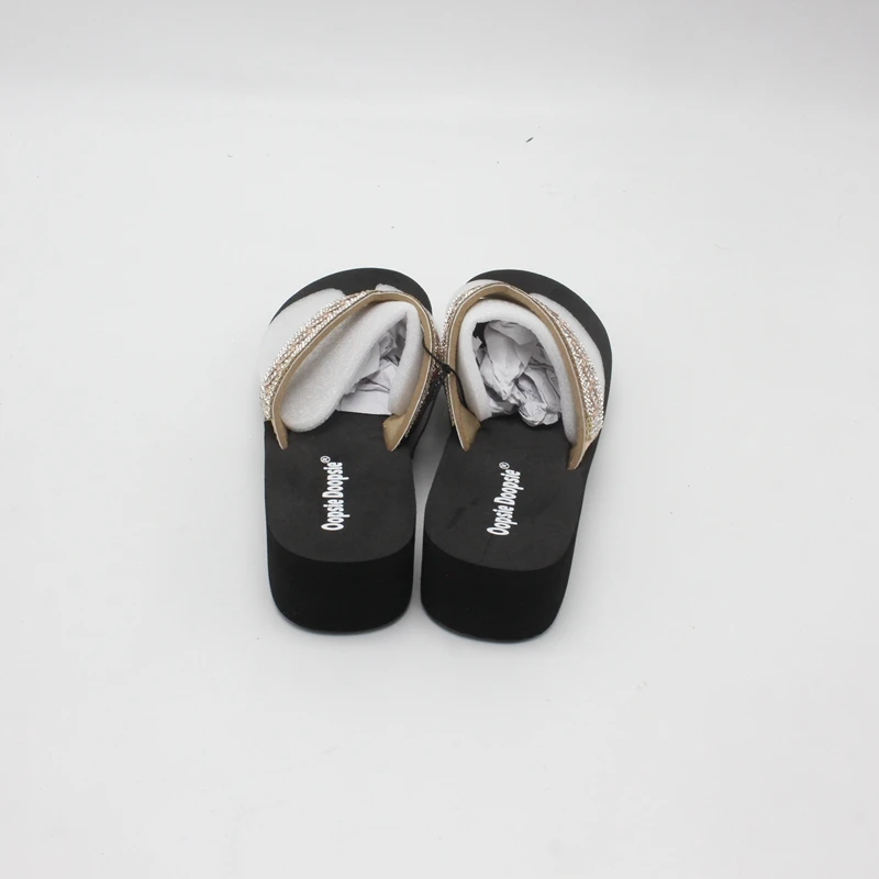 Lady EVA foaming sandals flip flops custom logo rhinestone decorative strap slippers