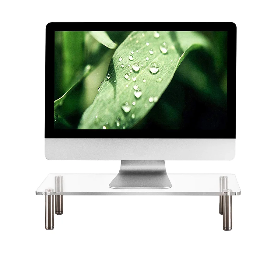 Clear Acrylic Computer Monitor Stand Space Saver Desktop Riser with Aluminum Legs