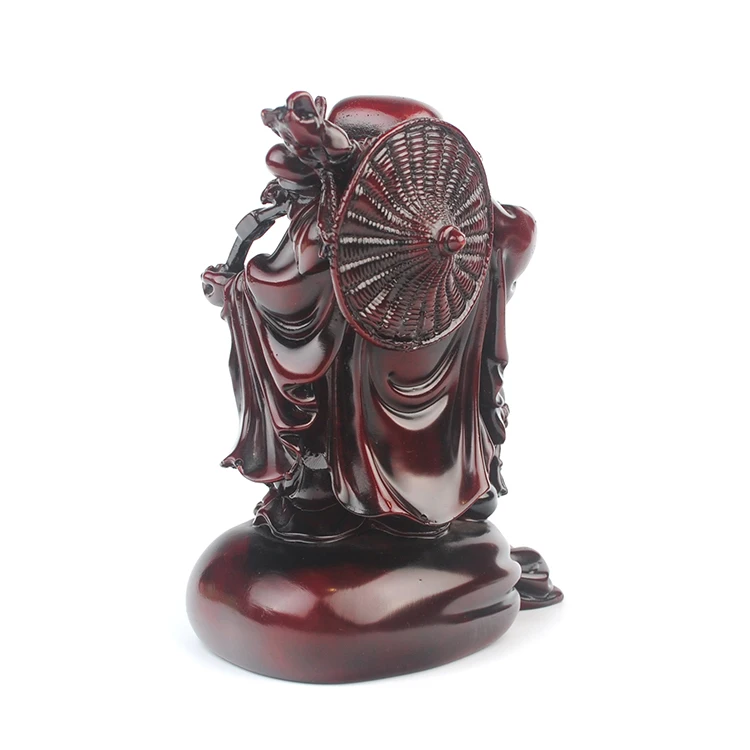 Antique red color resin material Chinese money bag buddha statue
