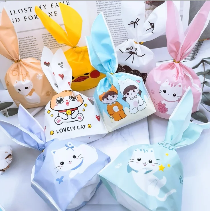 Factory Direct Sell Cartoon Lovely Rabbit Ear Snack Gift Cookie Biscuit For Wedding Candy Plastic Packaging Bag