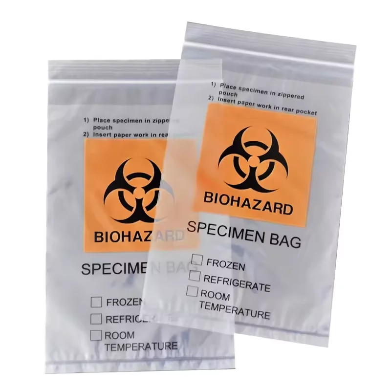 Eco-Friendly Biohazard Zipper Top Lab Plastic Specimen Bag with Document Back Pouch for Packaging and Clothing Wholesale