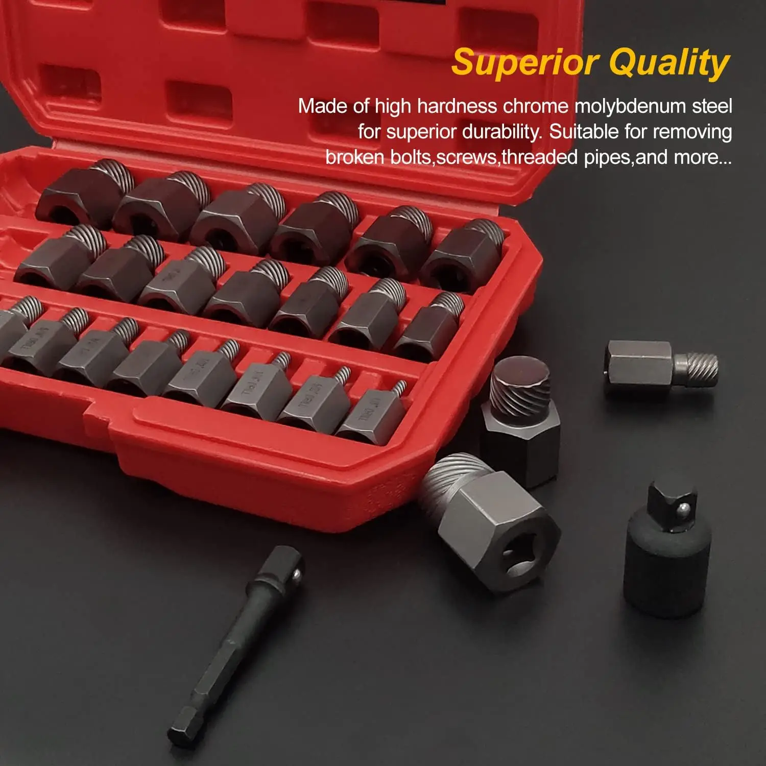 GTYPRO 27PCS Screw Extractor Set Bolt Extractor Set Broken Bolt Extractor Kit for Broken Studs Bolts Screws 1/2 to 3/8 Converter