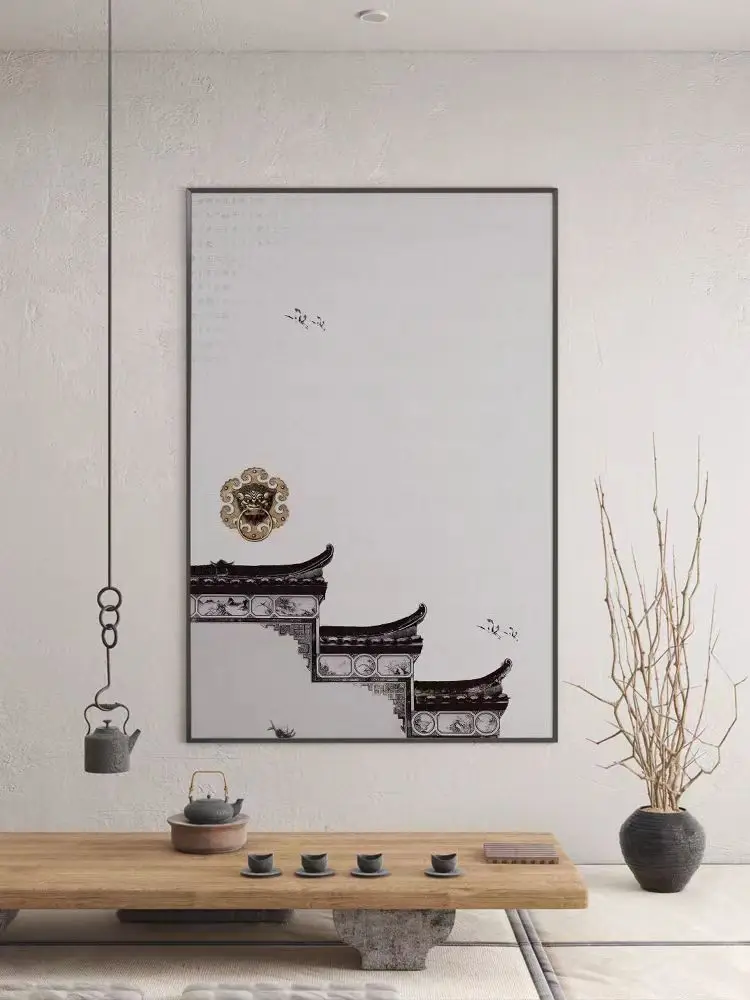 Customized spray painted Chinese style mural hanging restaurant tea room painting