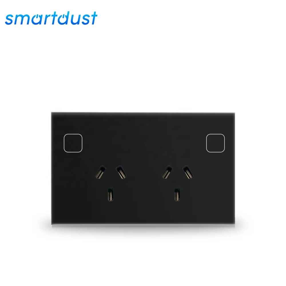 Factory OEM SAA UA Tempered Glass Tuya Smart Wifi Wall Sockets Controlled Power Points Double Glass Touch Switch Wall Socket