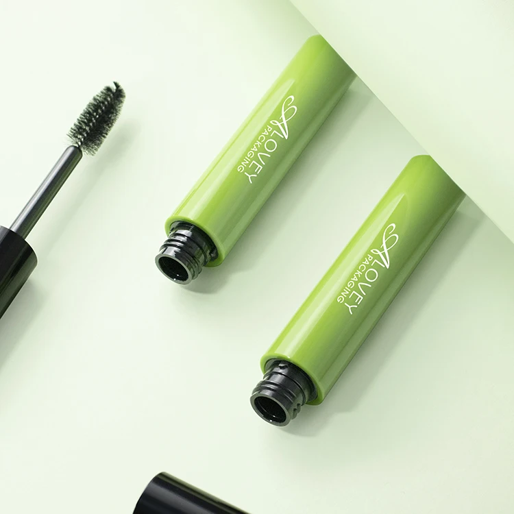 Alovey Cosmetic Packaging Container 7Ml Round Plastic Mascara Tube Green Empty Mascara Tubes With Brush