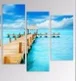 4 Panels Sunny Blue Seascape Wall Art/Wooden Bridge on Sea Canvas Print/Beach Canvas Wall Art
