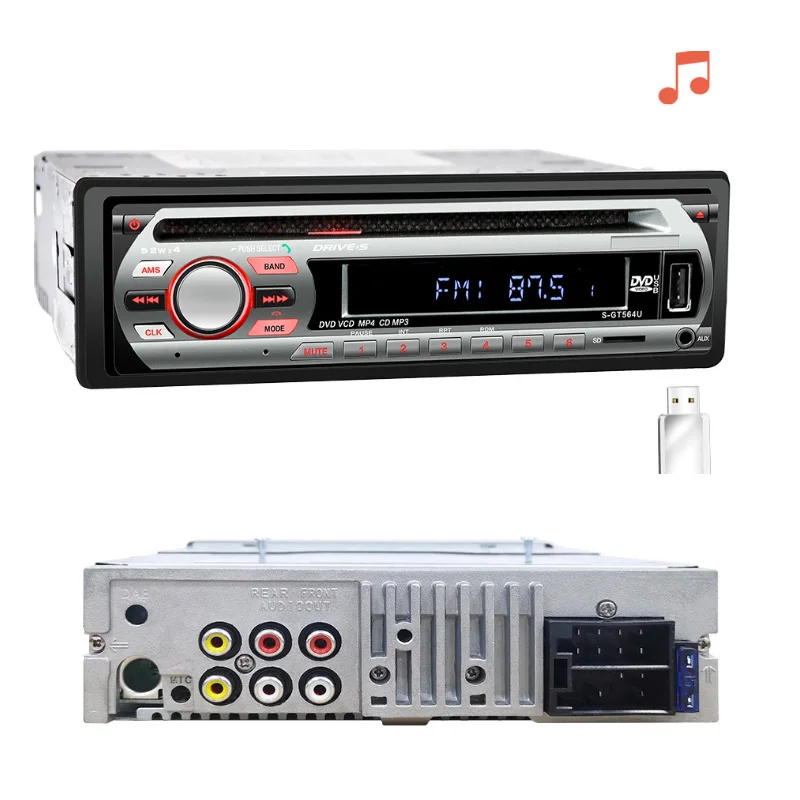 2024 Hot selling Single 1 Din Car DVD CD MP3 Player Audio Stereo USB/AUX/SD FM BT In-dash Radio