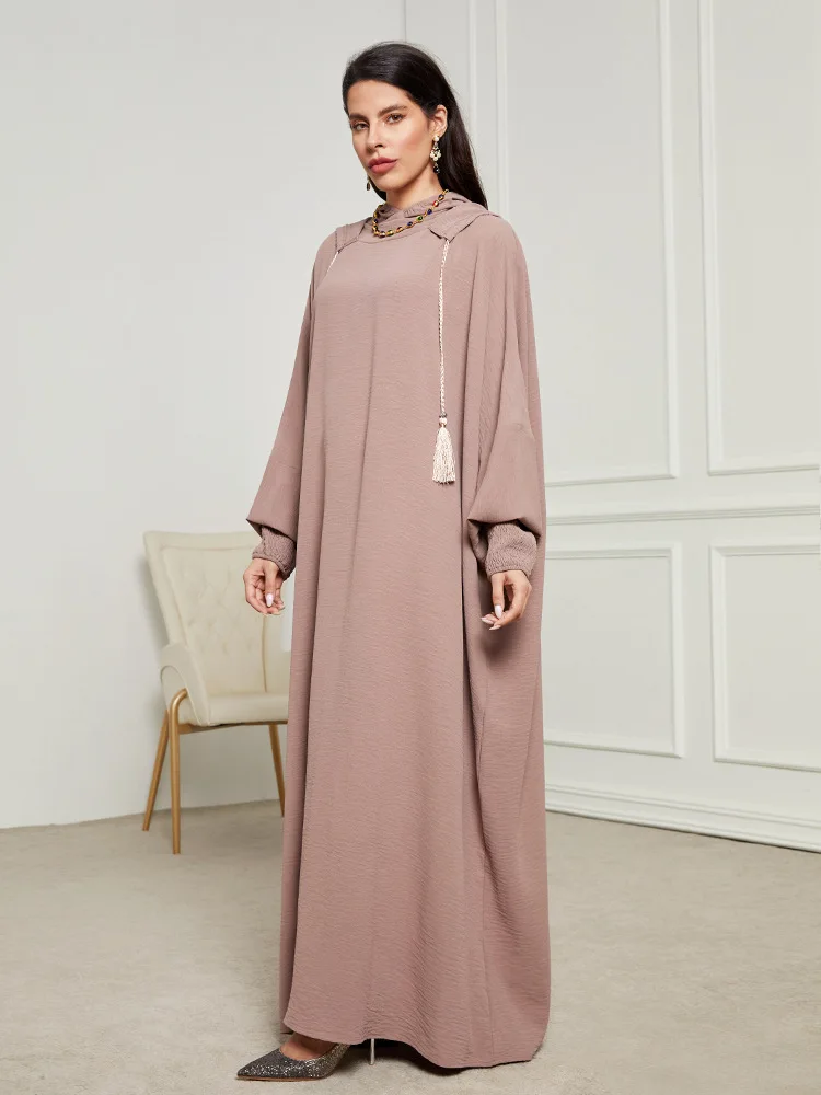 Arab Dubai Turkish Muslim Islamic Abaya Robe Hooded Woman Elegant Modest Dress Women Hijab Clothing Abayas Robe With Taasel