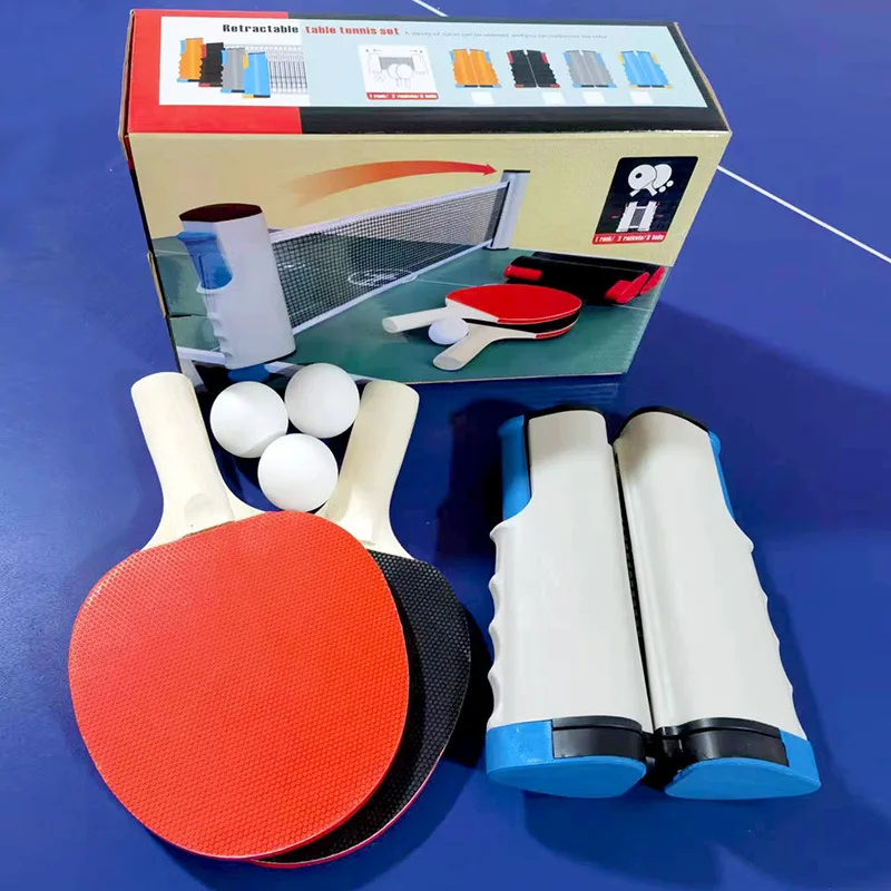 Ping Set 4 player Professional Wood Table Tennis Racket  Bat Set 4 Balls with Portable Net