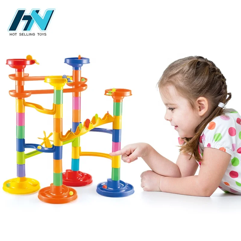68pcs kids diy marble run balls building bricks track toy set blocks track