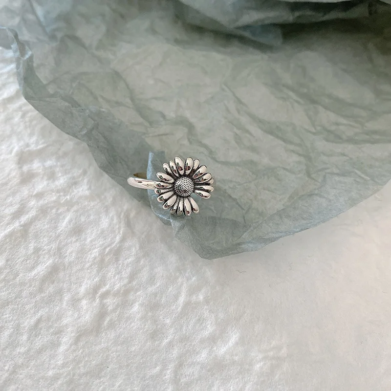 925 sterling silver Daisy ring vintage fashion Korean instagram red Sun flower opening ring index finger ring